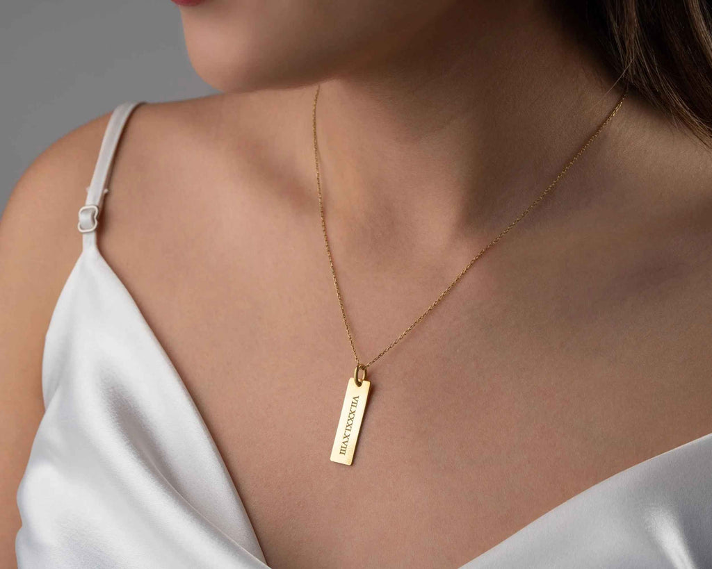 Personalized Sterling Silver Roman Numeral Date Necklace