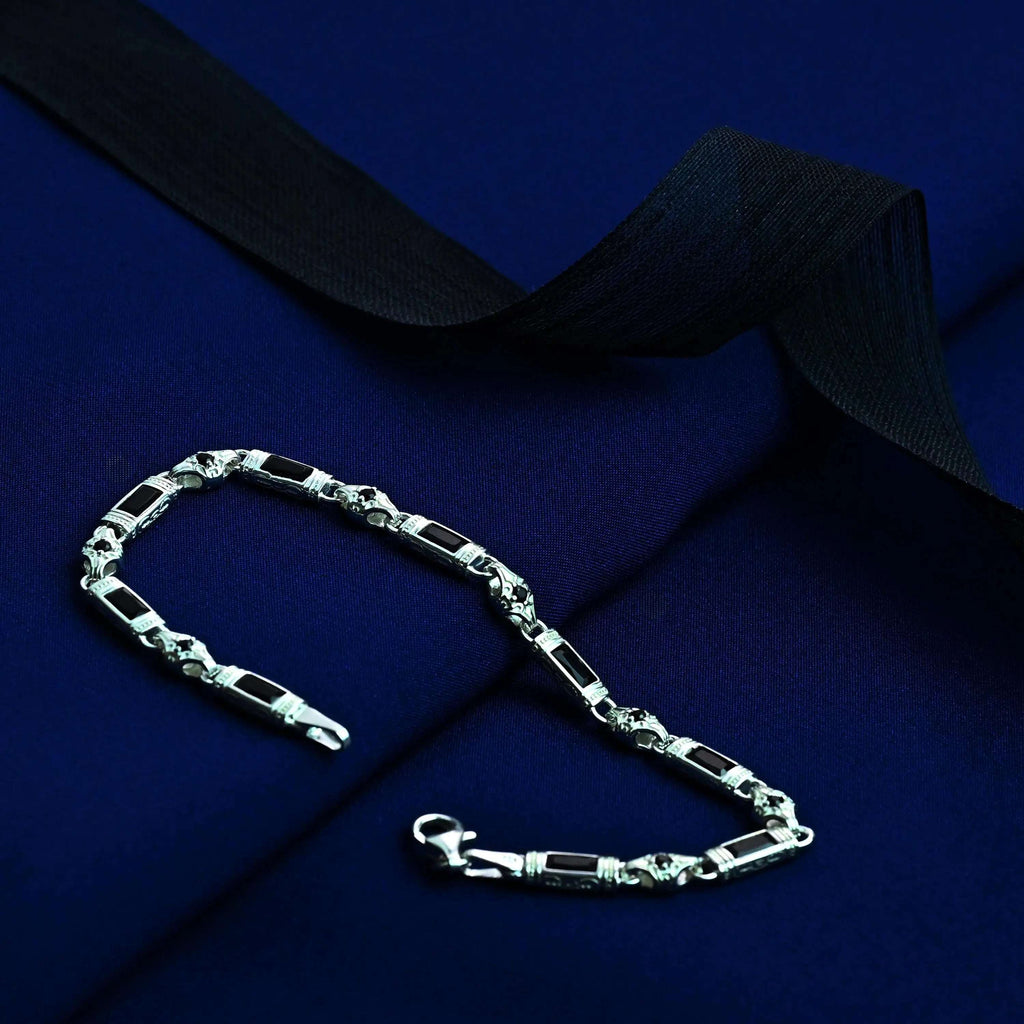 Black Zircon Baguette Stone Bracelet Handmade Sterling Silver Chain   Charmora Jewelry