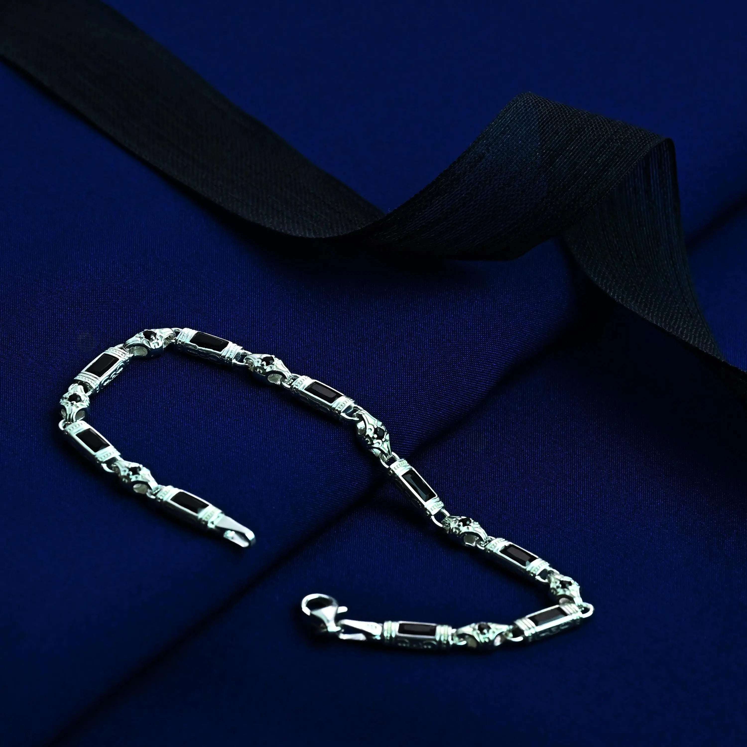Black Zircon Baguette Stone Bracelet Handmade Sterling Silver Chain   Charmora Jewelry
