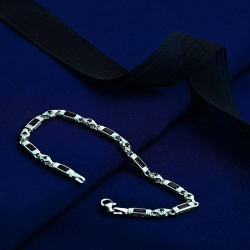 Black Zircon Baguette Stone Bracelet Handmade Sterling Silver Chain   Charmora Jewelry