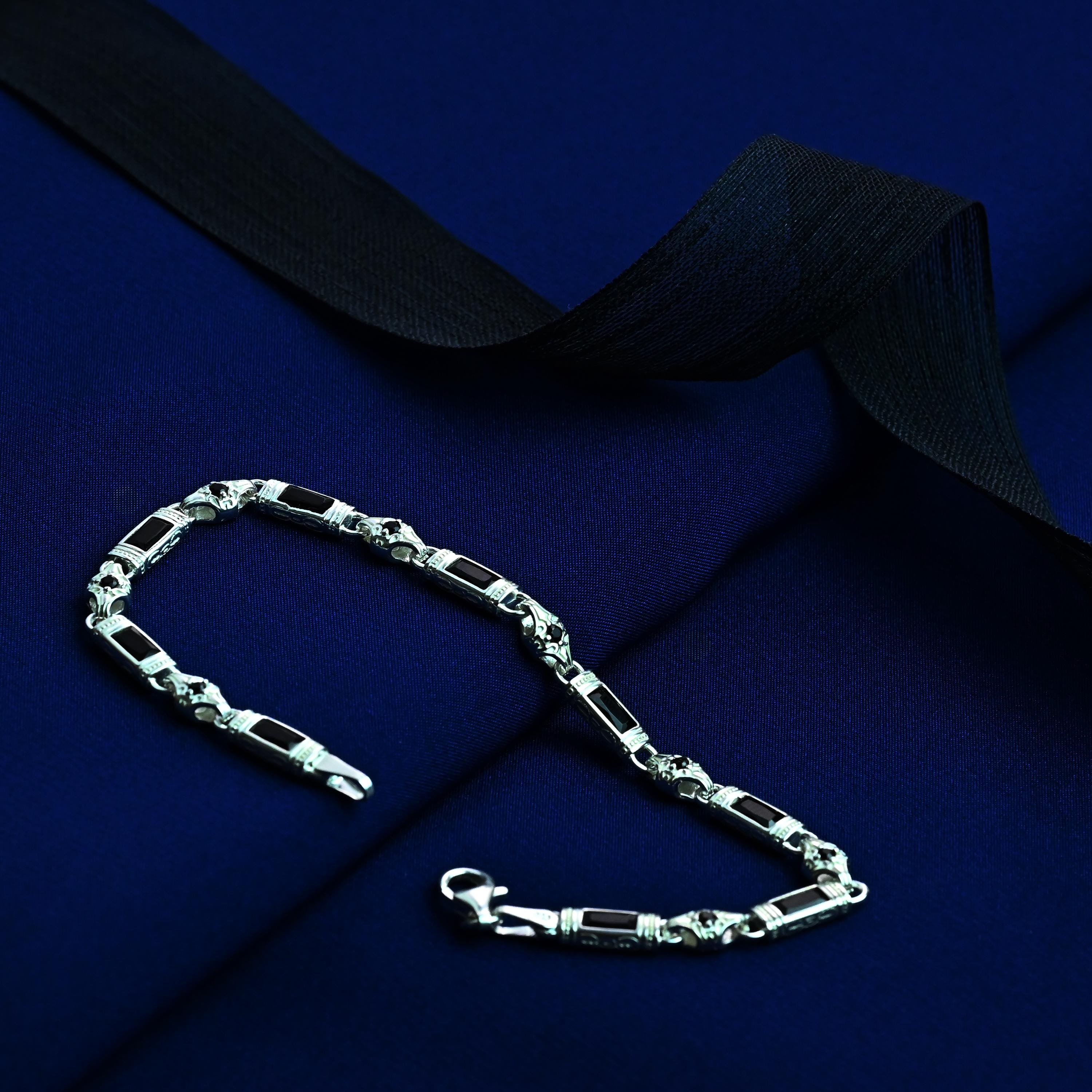 Black Zircon Baguette Stone Bracelet – Handmade Sterling Silver Chain