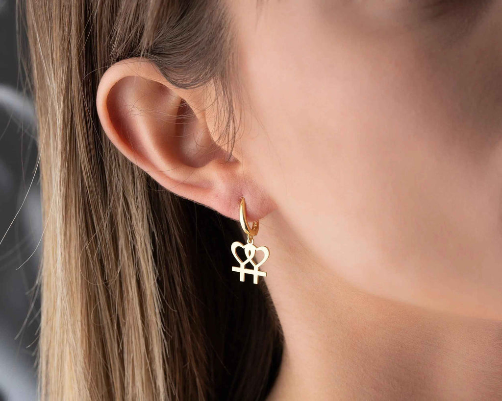 Sterling Silver Lesbian Heart Earrings: LGBTQ Pride Jewelry