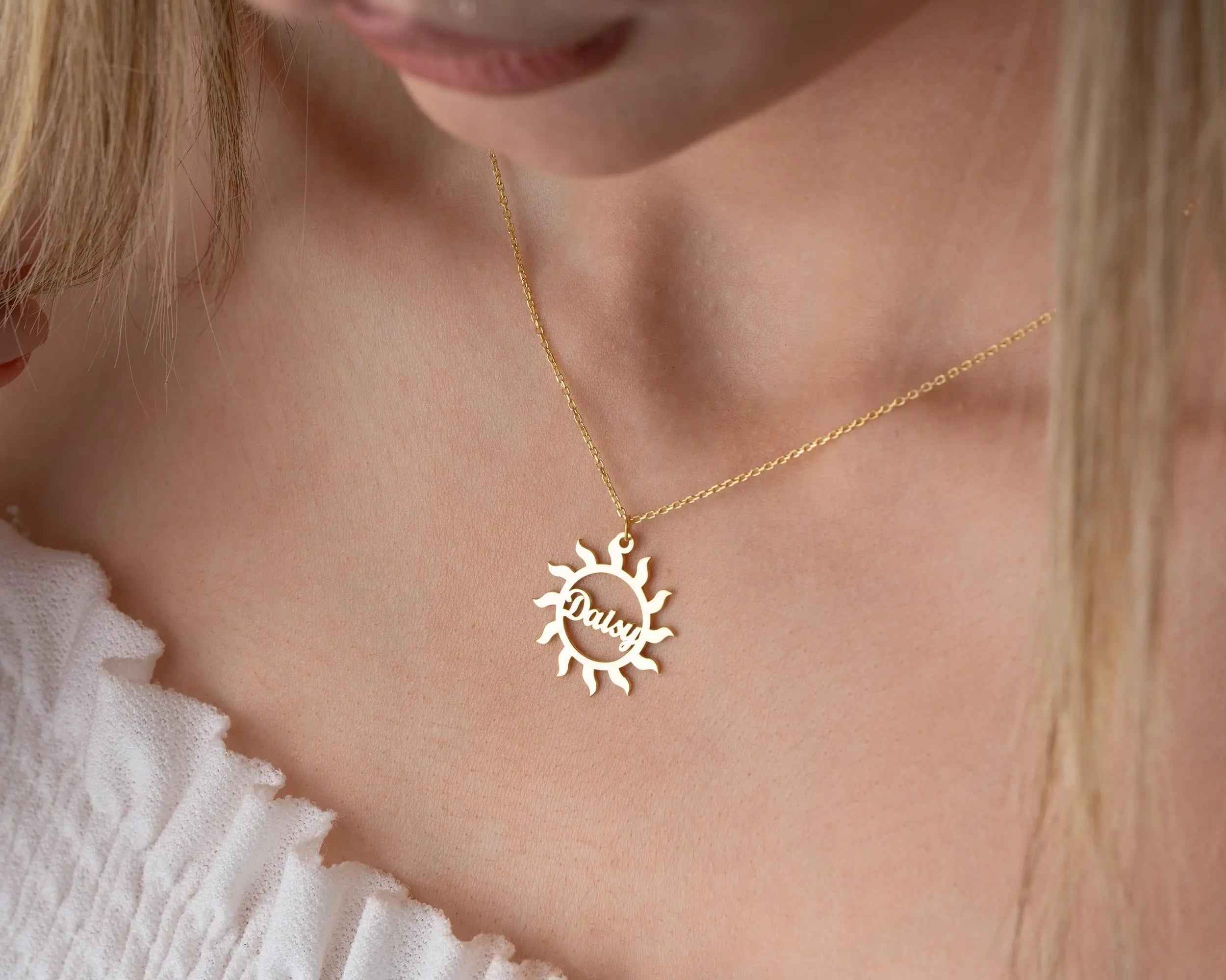 Personalized Sun Necklace: Custom Sterling Silver Name Pendant