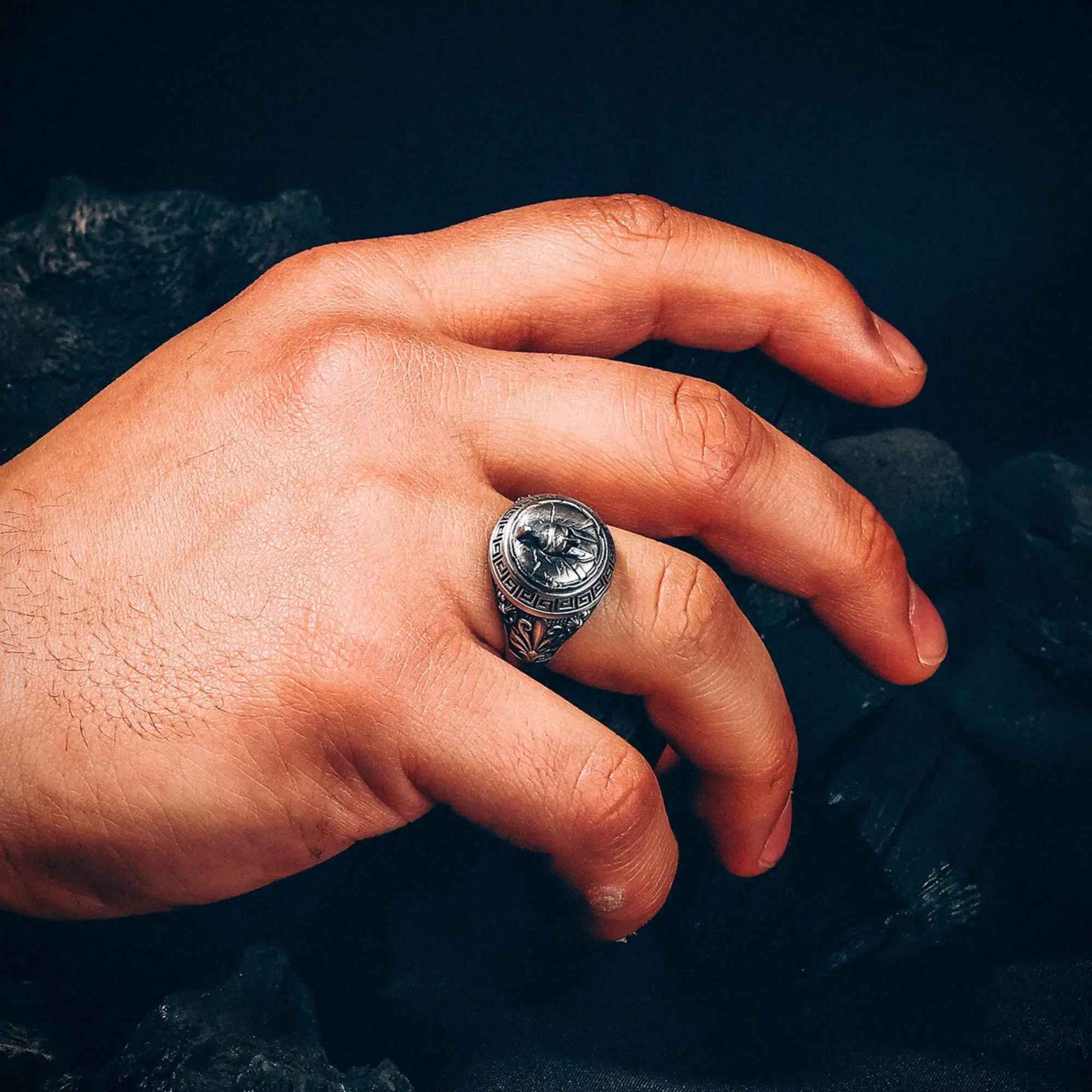 Sterling Silver Spartan Ring: Leonidas Warrior Shield Design