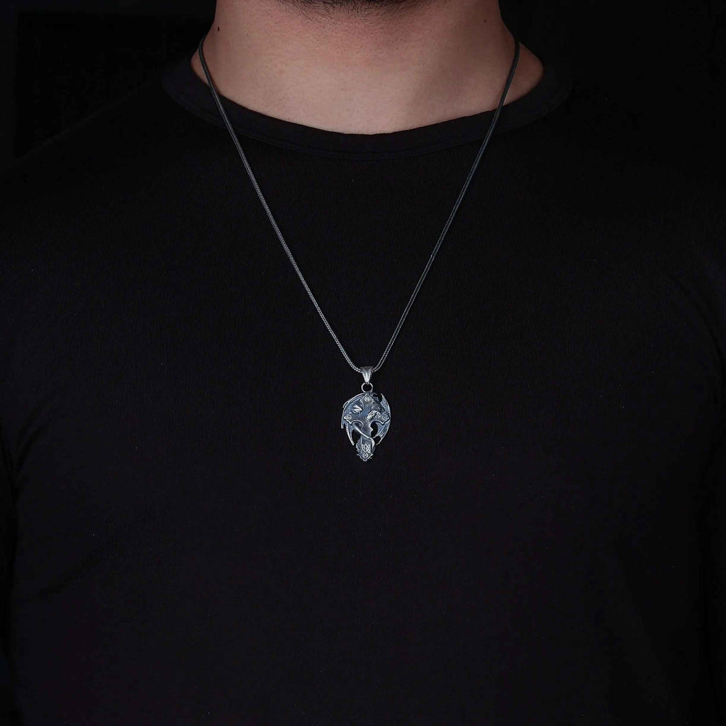 925 Silver Dragon Cross Necklace | Handmade Gothic Faith Men Jewelry