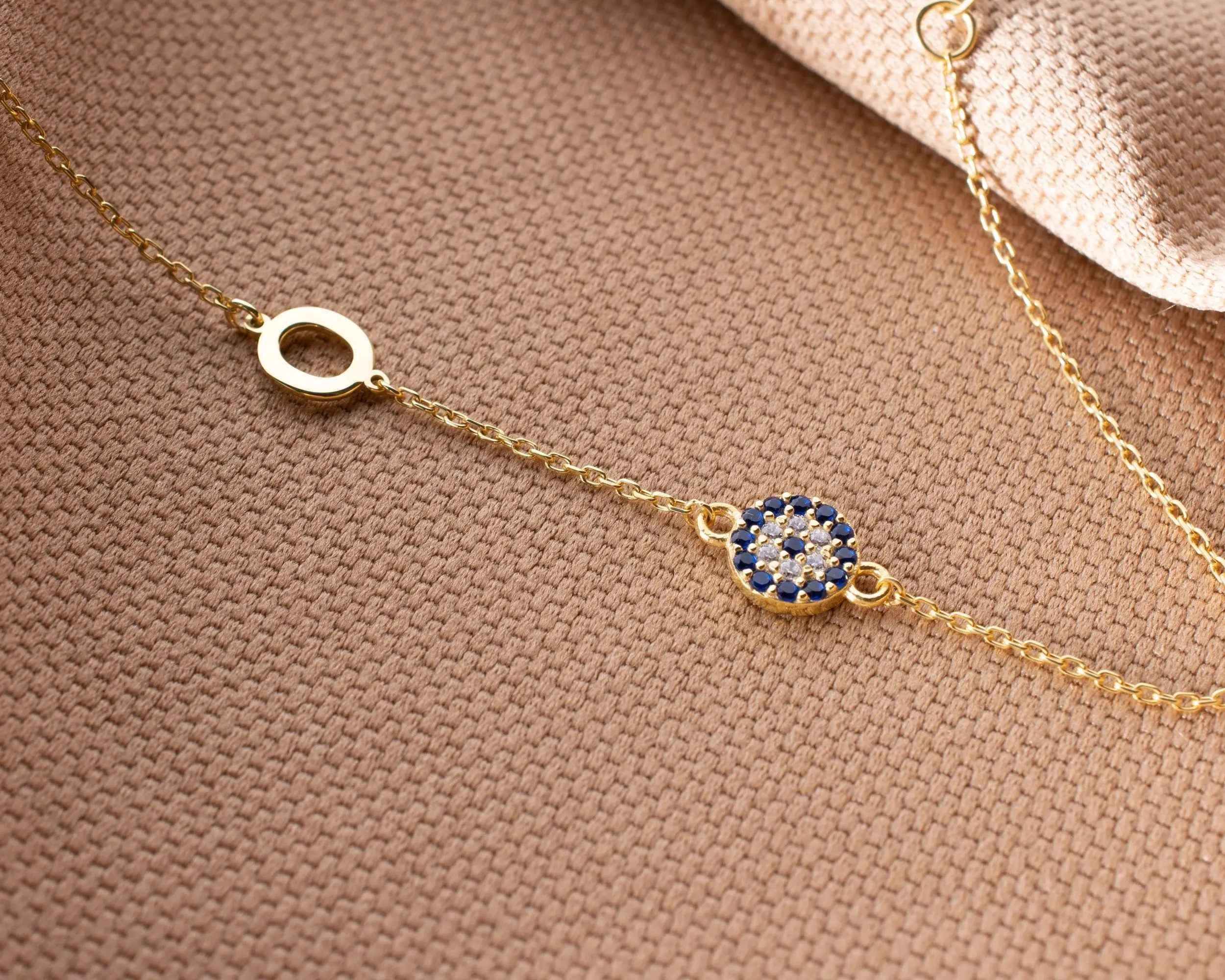 Blue Evil Eye Bracelet: Sterling Silver Gold Protection Jewelry