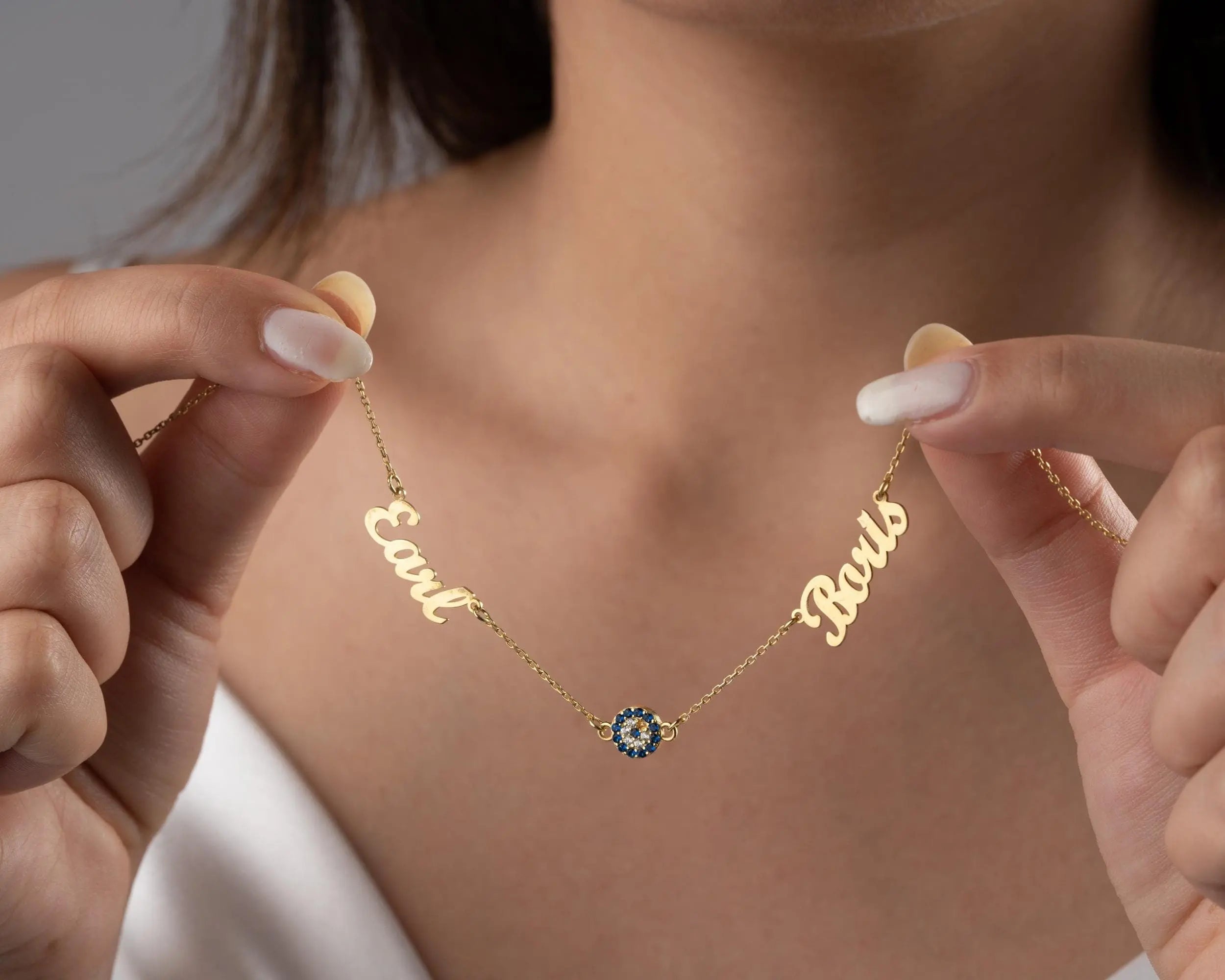 Collier prénom mauvais œil en or : Bijoux personnalisés en argent sterling