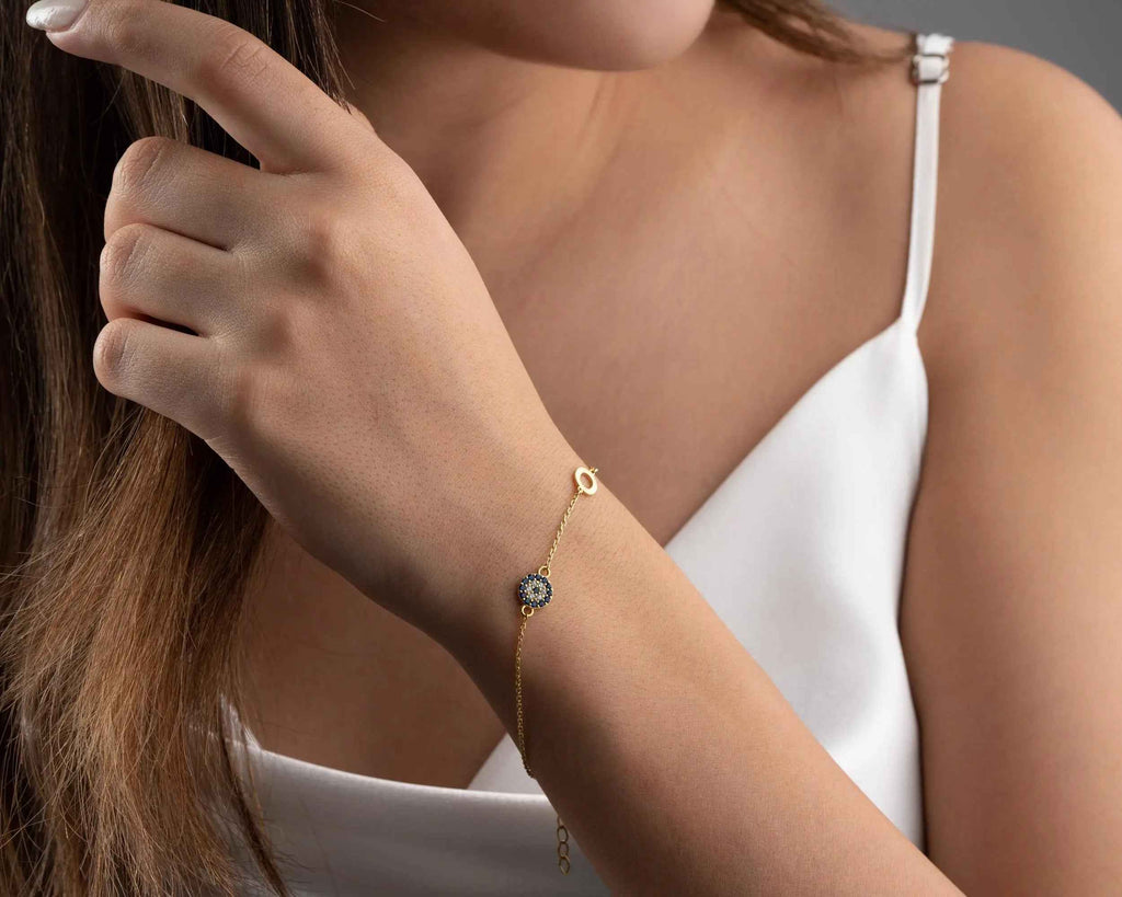 Blue Evil Eye Bracelet: Sterling Silver Gold Protection Jewelry