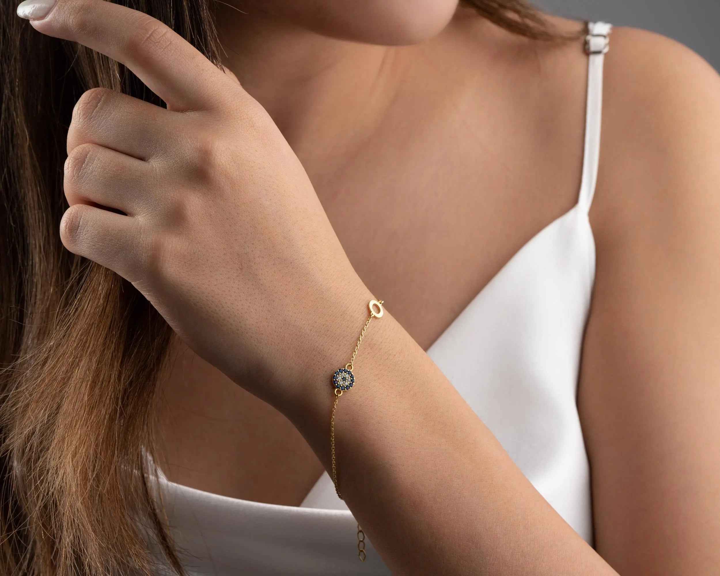 Blue Evil Eye Bracelet: Sterling Silver Gold Protection Jewelry