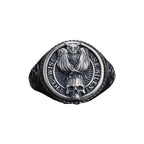 Oxidized Sterling Silver Owl Skull Ring: Gothic Biker Jewelry