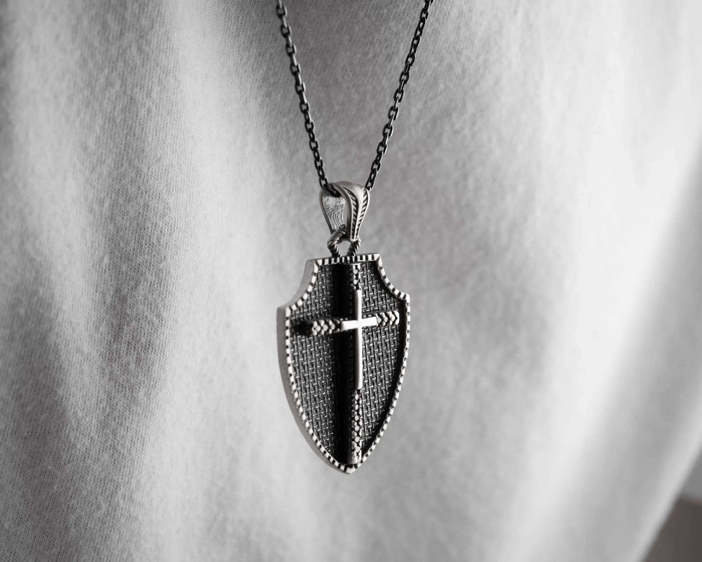 Sterling Silver Cross Necklace: Oxidized Christian Pendant   Charmora Jewelry