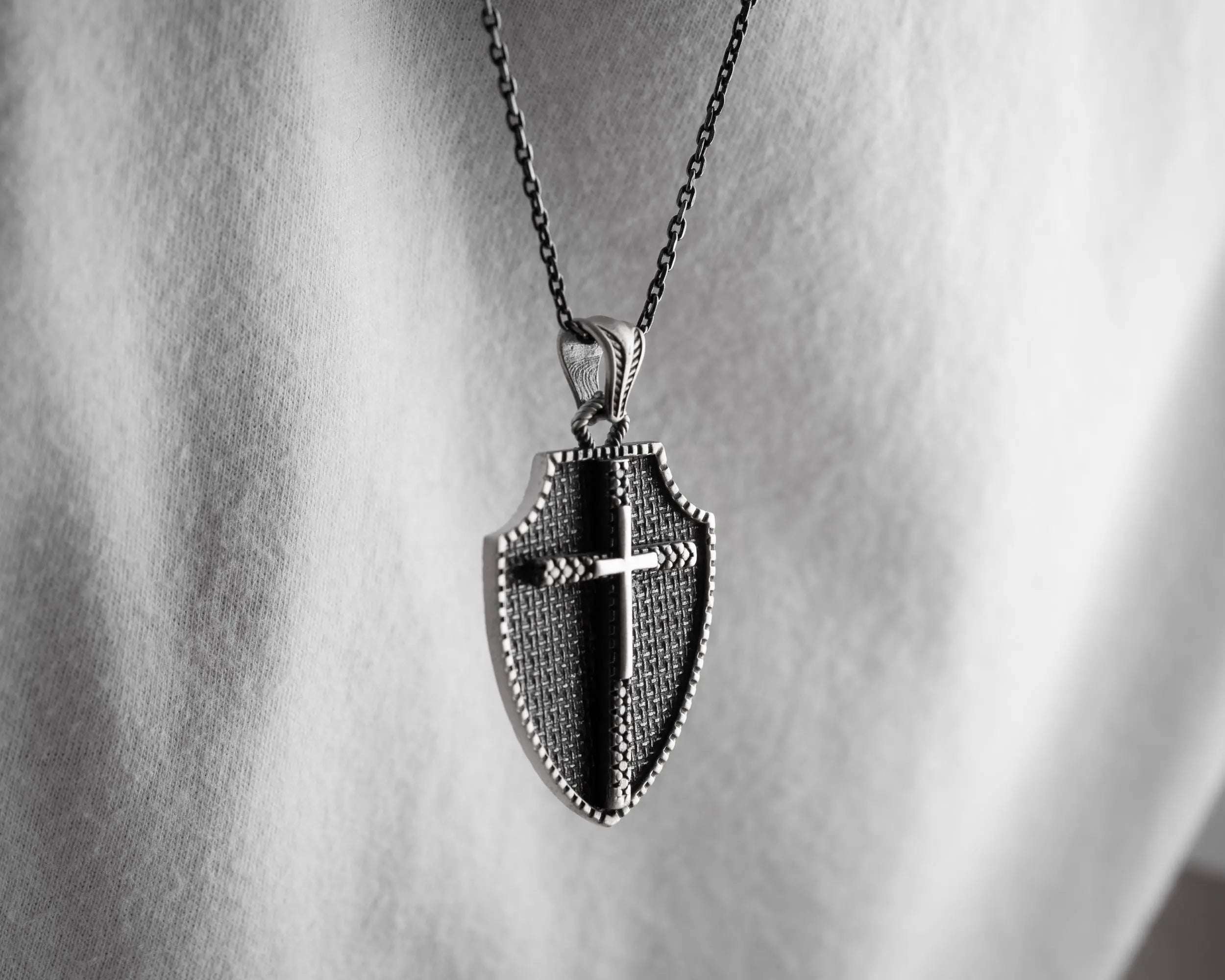 Sterling Silver Cross Necklace: Oxidized Christian Pendant   Charmora Jewelry