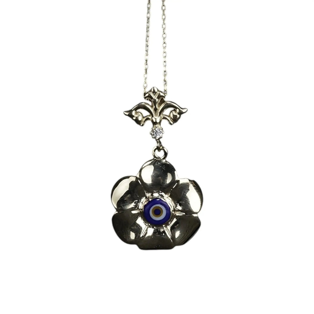 Evil Eye Flower Necklace: Sterling Silver Nazar Protection Pendant   Charmora Jewelry