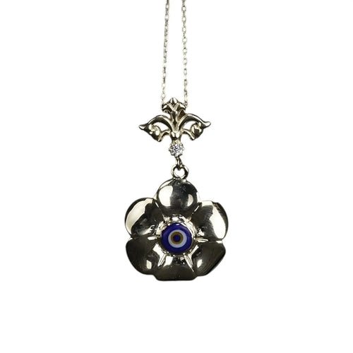 Evil Eye Flower Necklace: Sterling Silver Nazar Protection Pendant   Charmora Jewelry