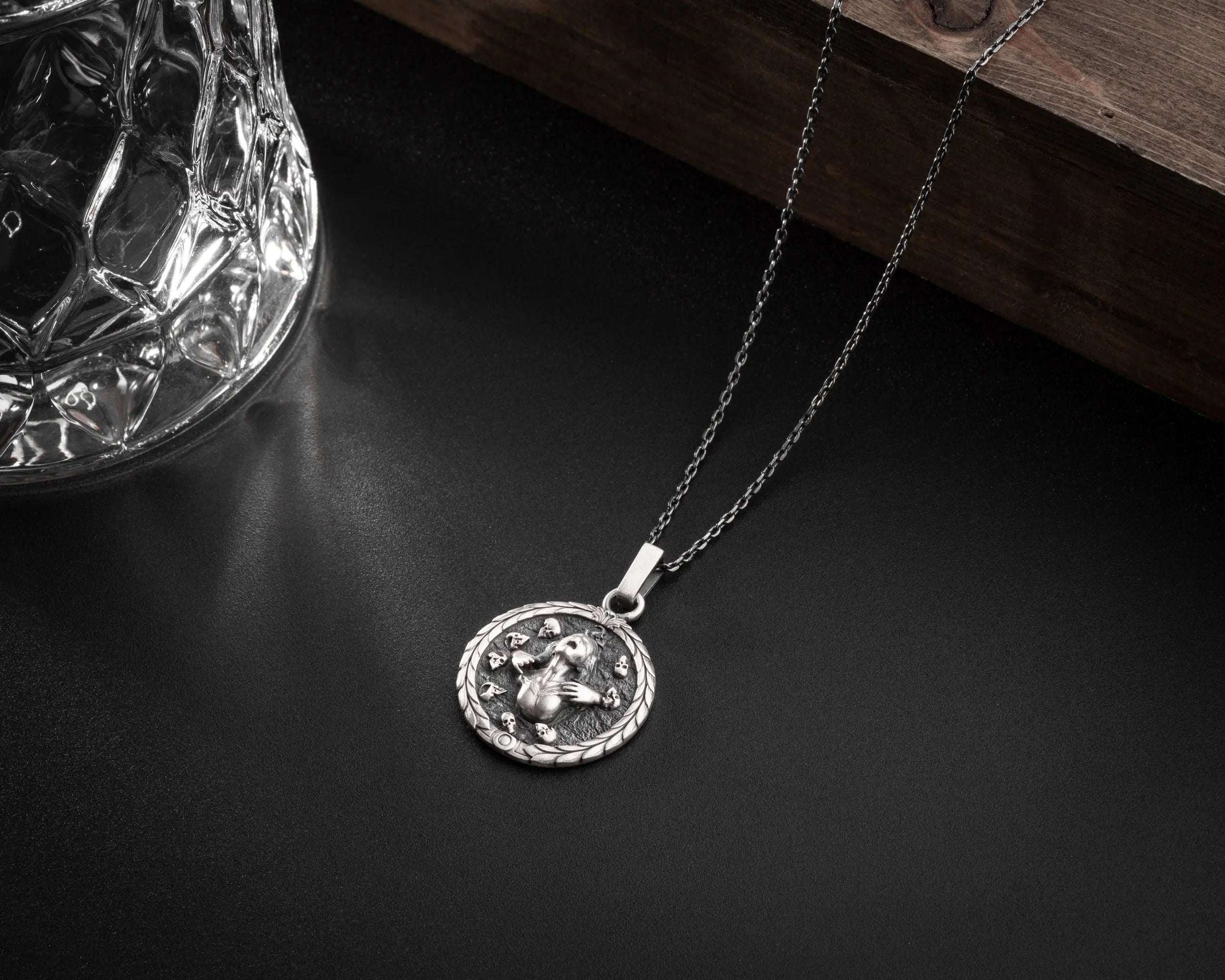 Sterling Silver Angel Devil Skull Pendant Necklace: Punk Biker Jewelry   Charmora Jewelry
