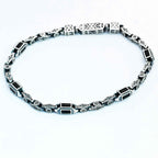 Sterling Silver Men's Bracelet: Black Zircon Vintage Link Design