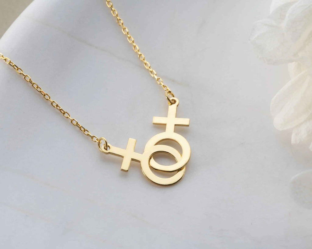 Solid Gold Lesbian Symbol Necklace: LGBTQ Pride Jewelry
