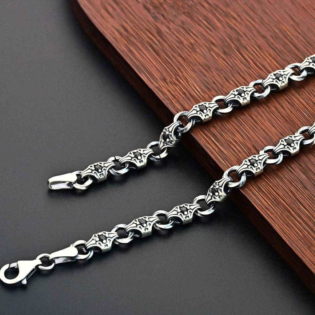925 Sterling Silver Men’s Bracelet with Zircon Stone – Durable Chain Gift for Him