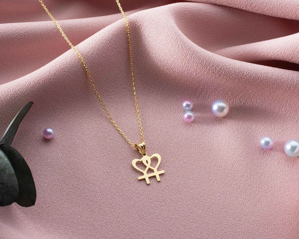 Sterling Silver Lesbian Heart Necklace: LGBT Pride Jewelry
