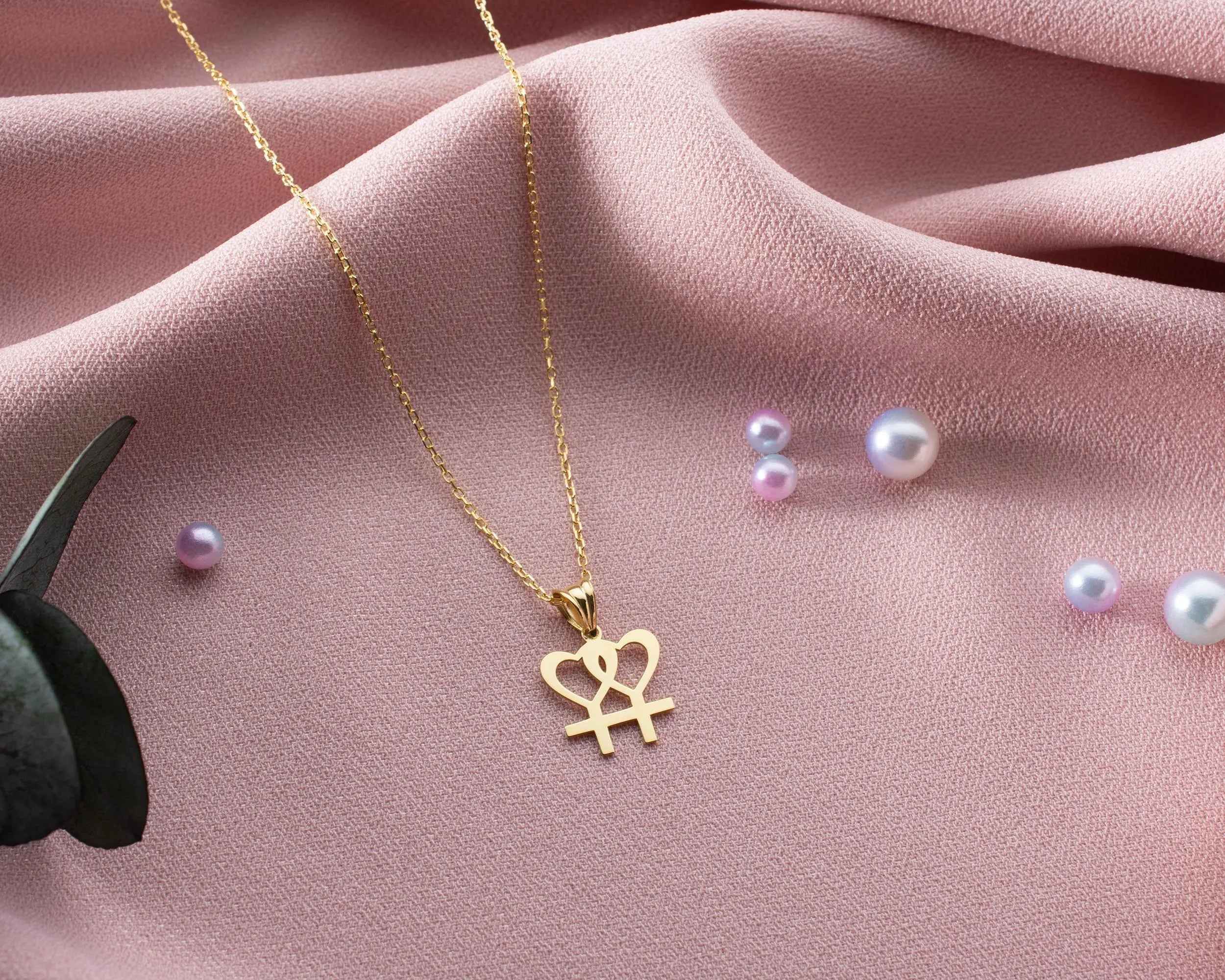 Sterling Silver Lesbian Heart Necklace: LGBT Pride Jewelry
