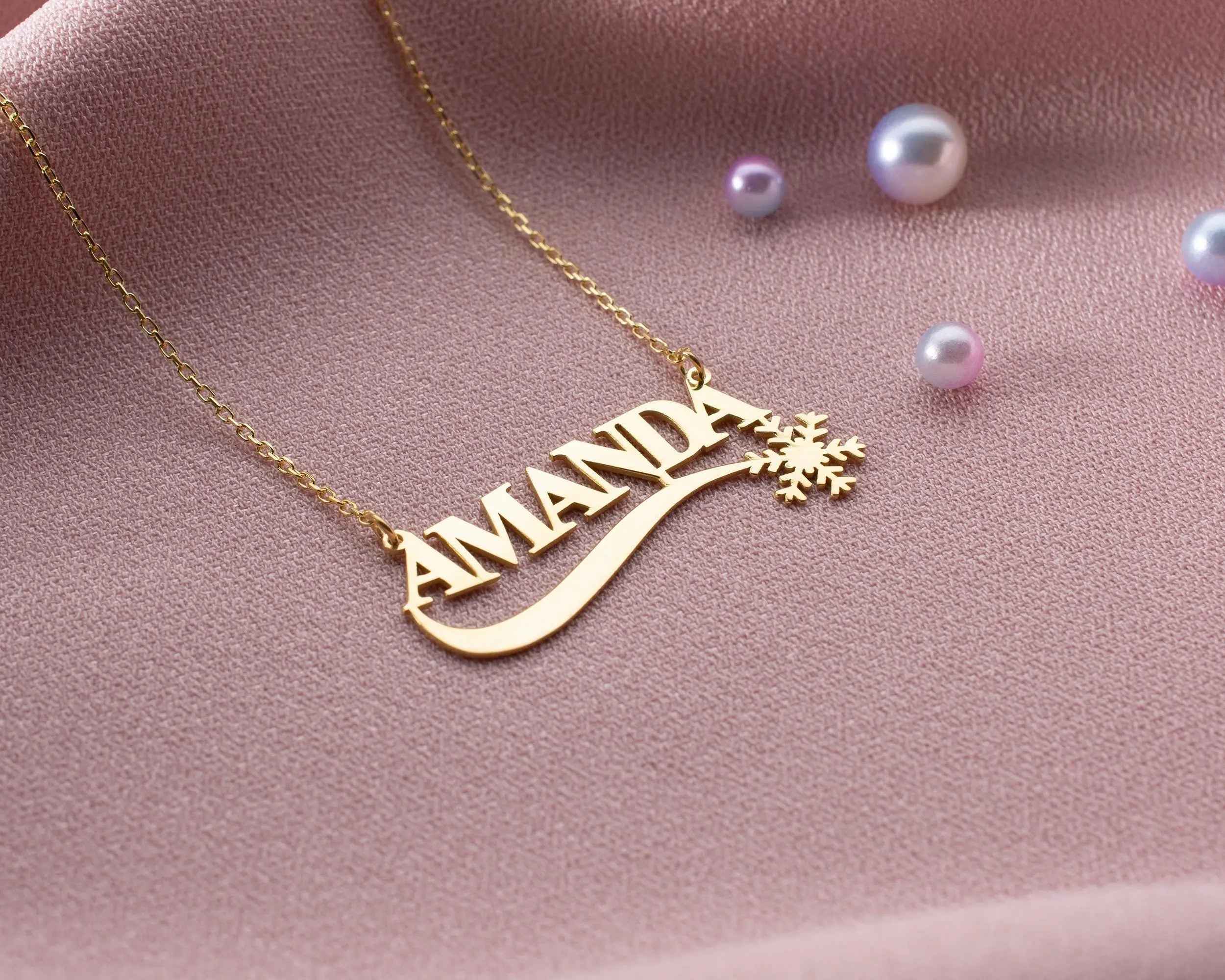 Snowflake Name Necklace: Sterling Silver Custom Pendant