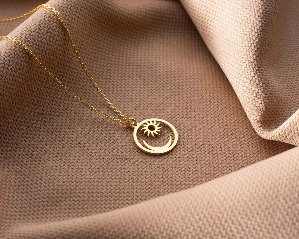 Sterling Silver Sun and Moon Pendant Necklace