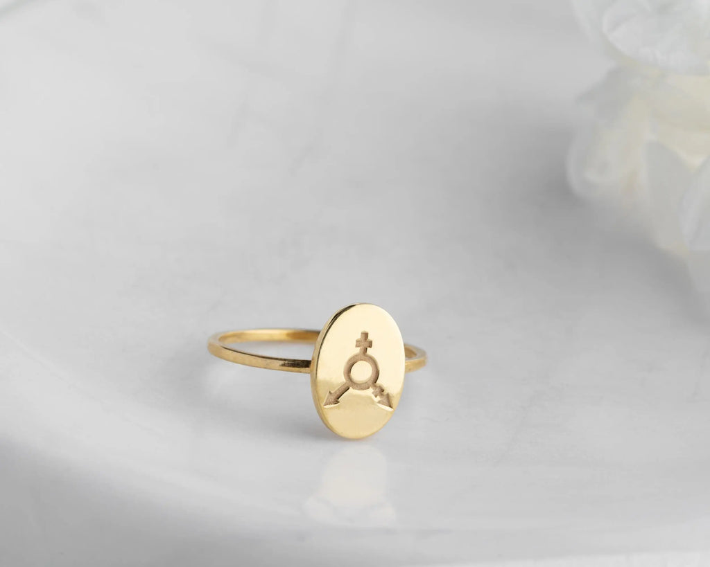 Solid Gold Transgender Symbol Ring: LGBTQ Pride Jewelry Charmora Jewelry