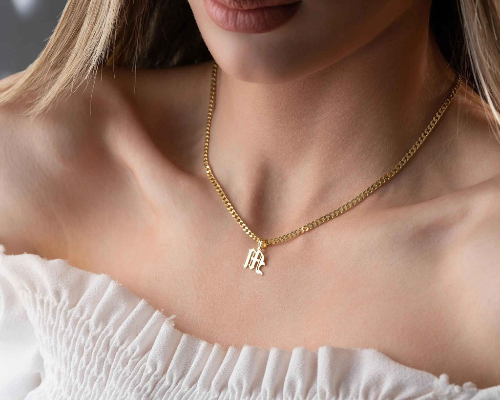 Sterling Silver Initial Necklace: Personalized Gold Letter Pendant