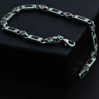 Sterling Silver Men’s Bracelet with Garnet Baguette Stones – Gift for Him