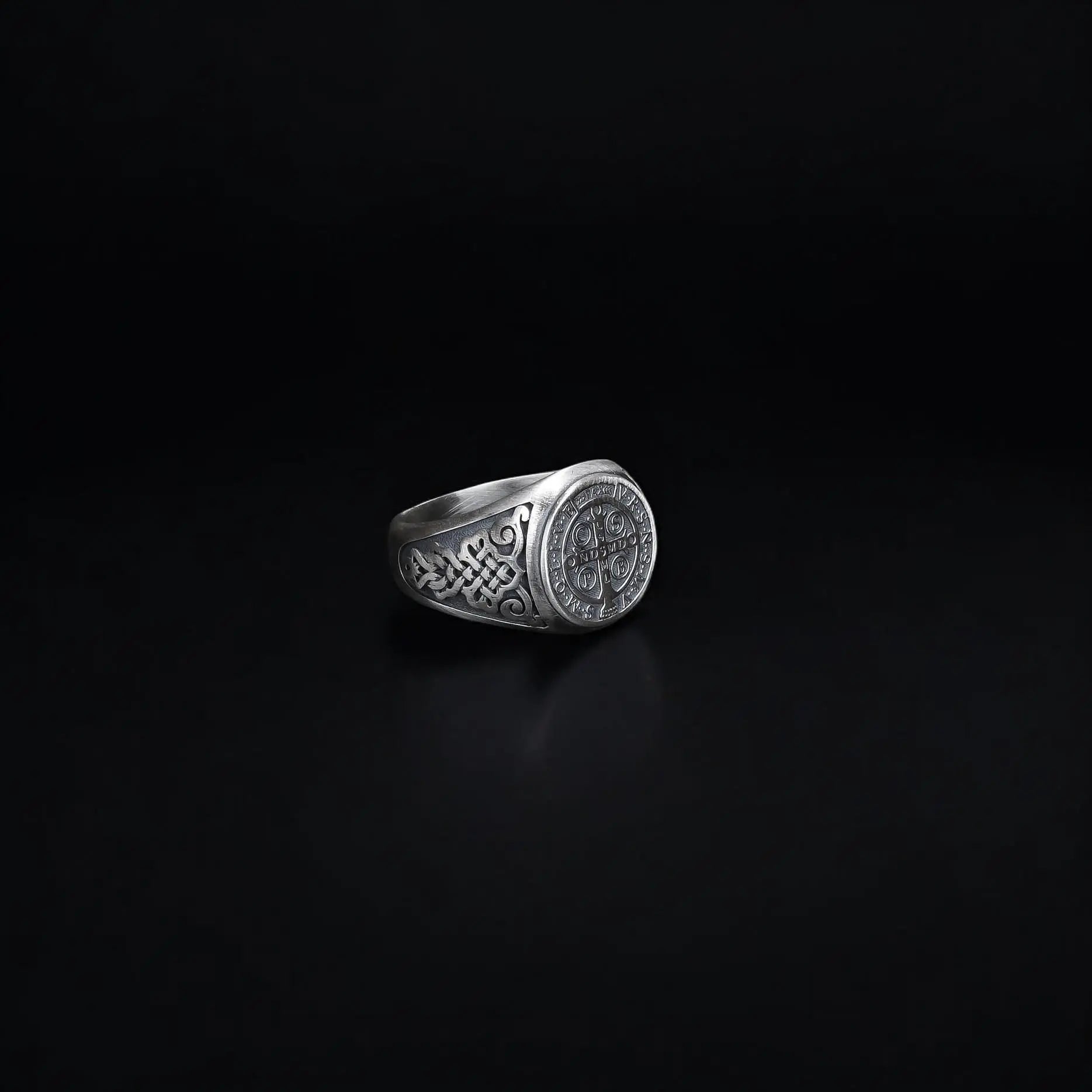 Sterling Silver St Benedict Medal Ring: Religious Signet Jewelry   Charmora Jewelry