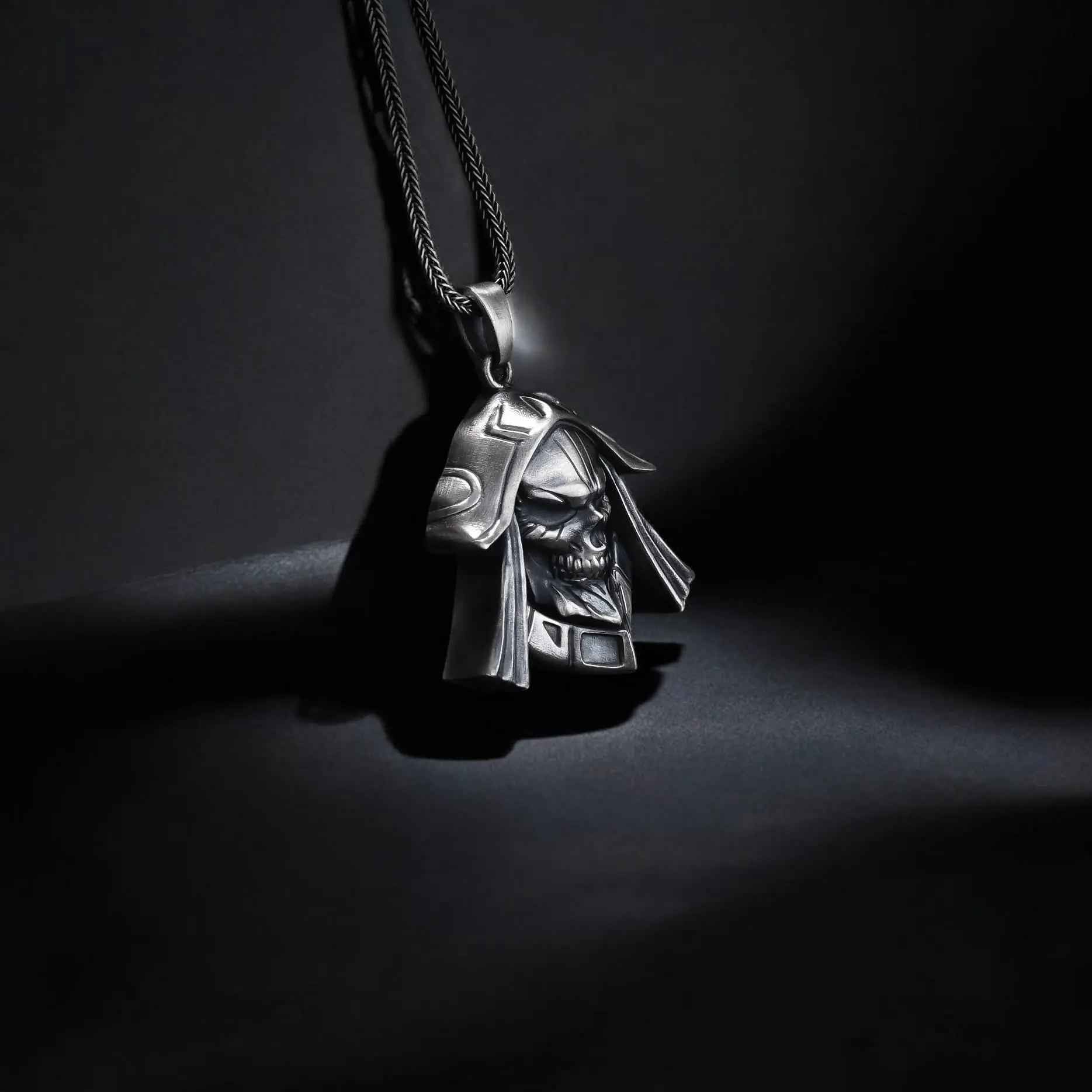 Oxidized Sterling Silver Skull Necklace - Handmade Men's Jewelry