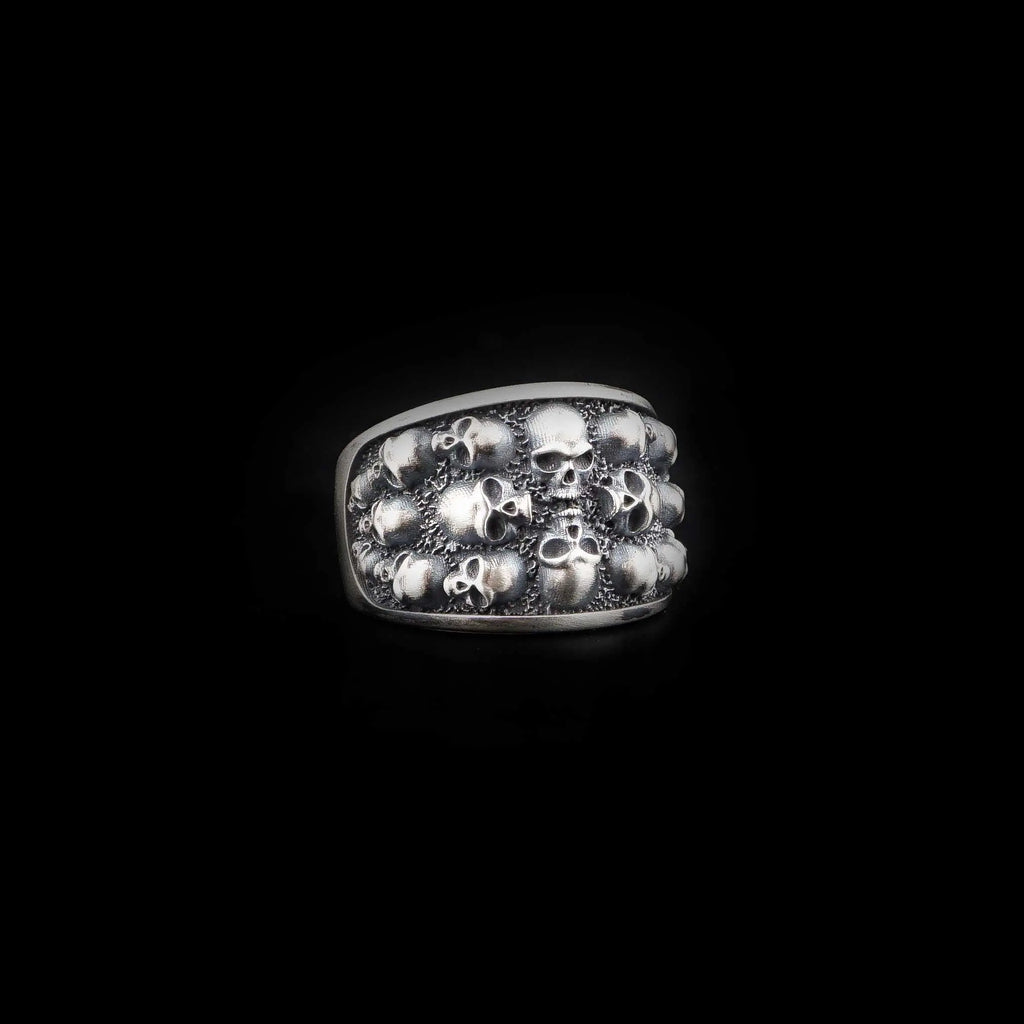 Sterling Silver Skull Ring: Memento Mori Biker Ring, Gothic Jewelry   Charmora Jewelry