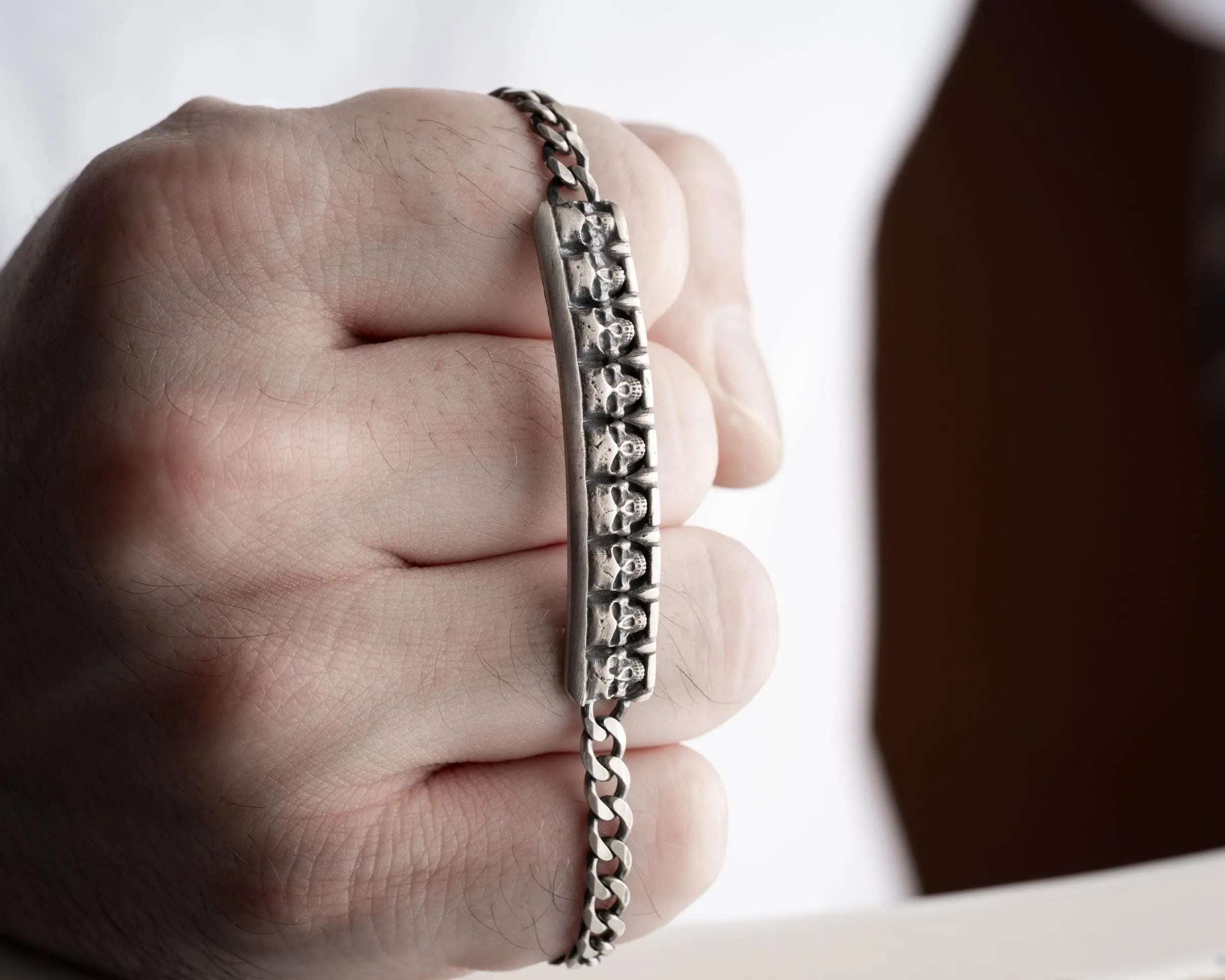 925 Sterling Silver Skull Bracelet for Men: Gothic Chain Gift for Him   Charmora Jewelry