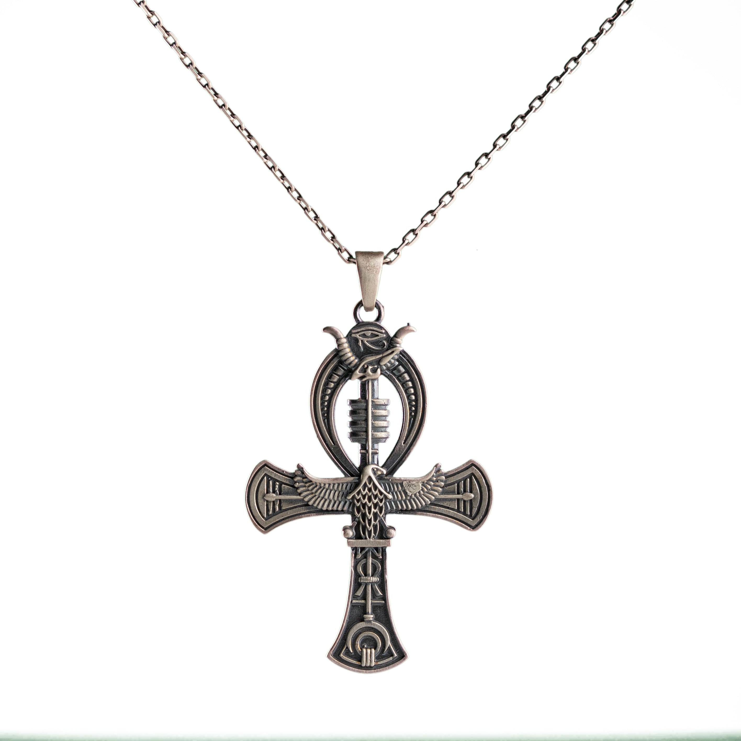 Ankh Eye of Horus Necklace and Pharaoh Ring Jewelry Set  Ring  Charmora Jewelry