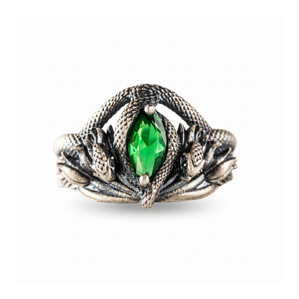 Green Eye Serpent Relief Motif Ring  Ring  Charmora Jewelry