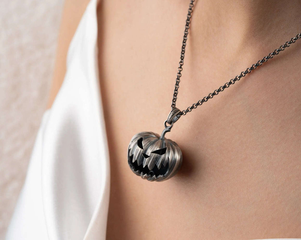 Oxidized Sterling Silver Pumpkin Necklace: Halloween Jewelry Gift   Charmora Jewelry
