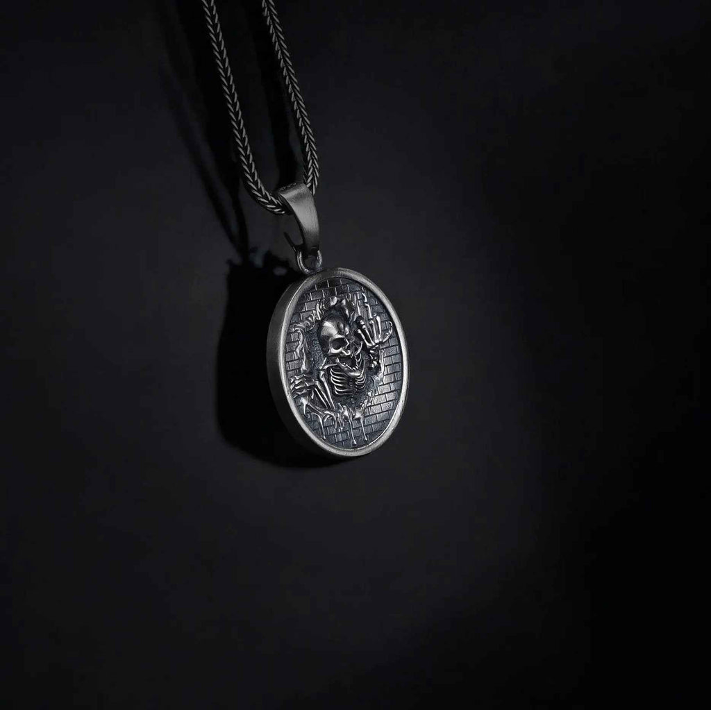 Handmade Sterling Silver Skeleton Pendant Necklace: Gothic Skull Jewelry