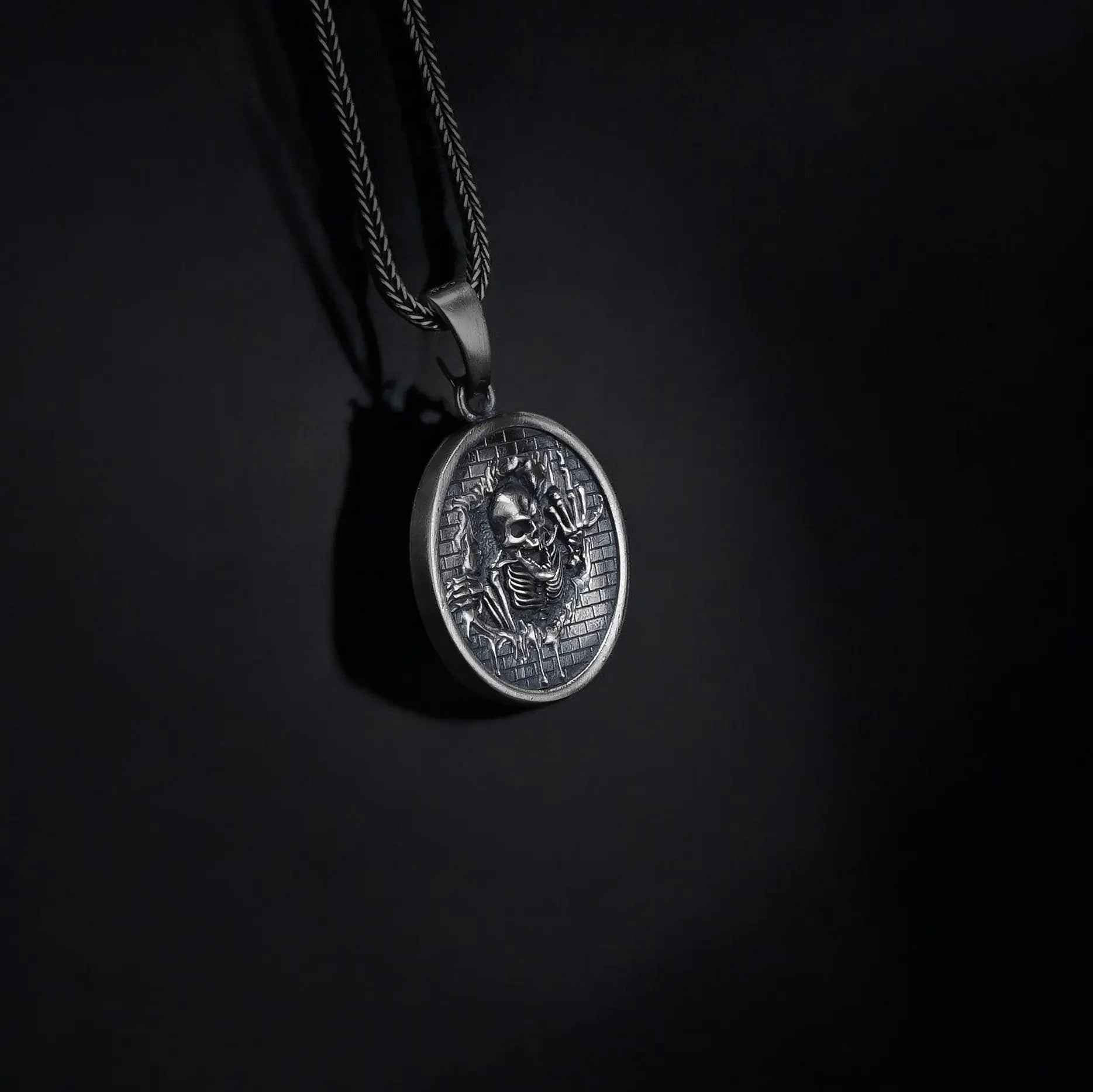 Handmade Sterling Silver Skeleton Pendant Necklace: Gothic Skull Jewelry