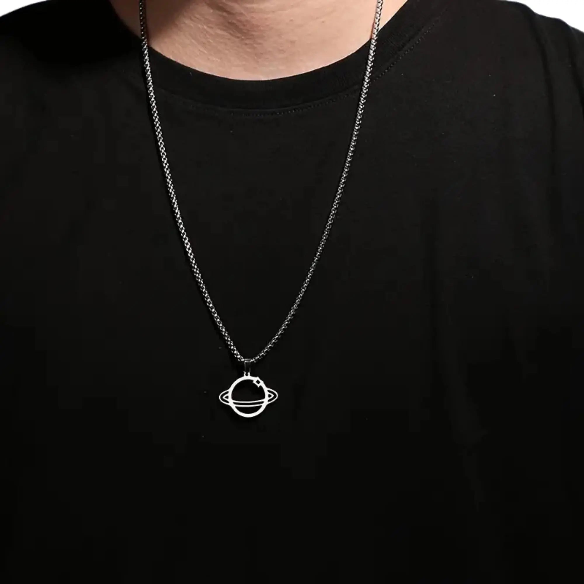 Sterling Silver Saturn Planet Necklace: Galaxy Pendant for Men   Charmora Jewelry