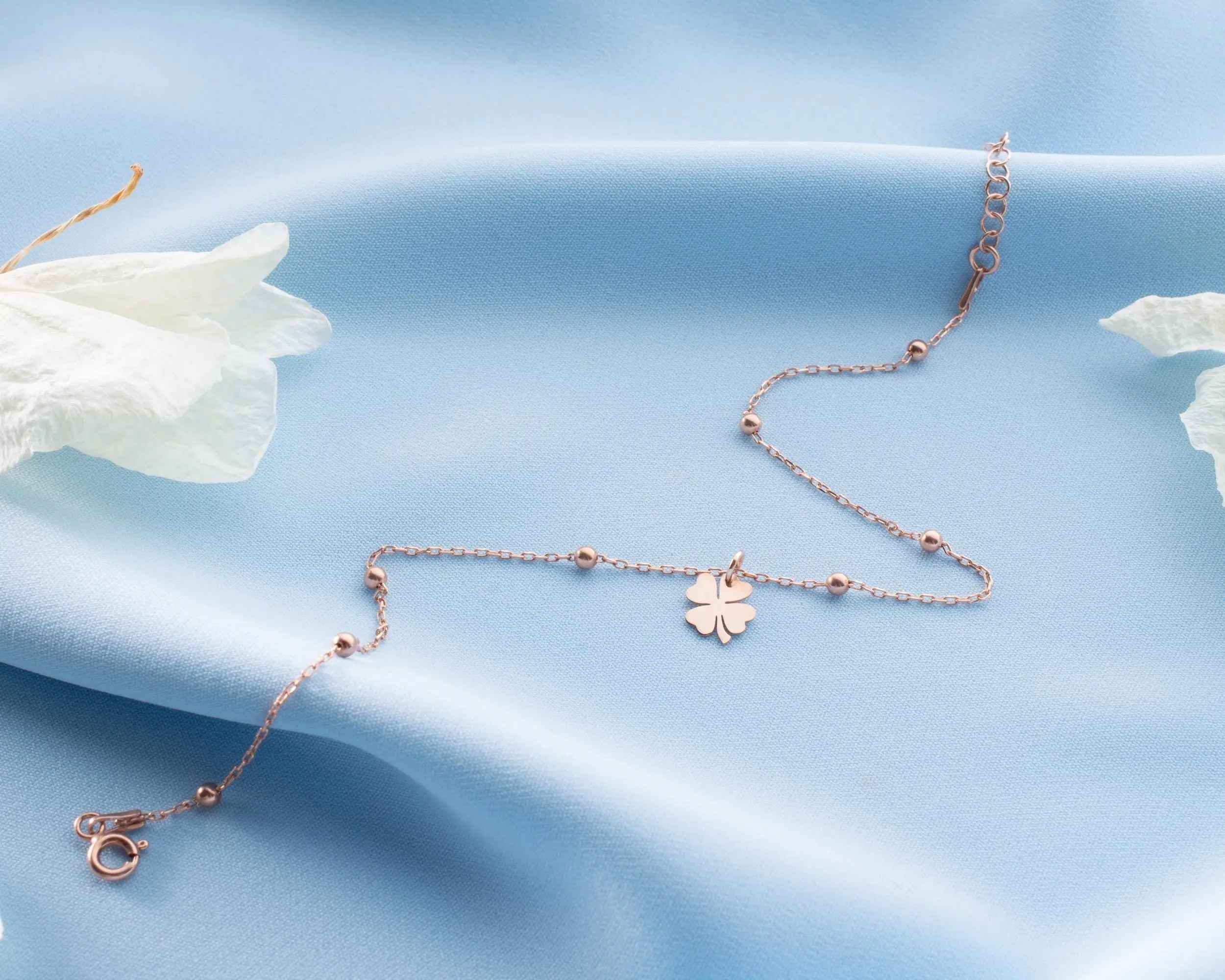 Sterling Silver Four Leaf Clover Anklet: Good Luck Charm