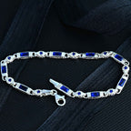 Sterling Silver Men’s Bracelet with Sapphire Baguette Stones – Gift for Him