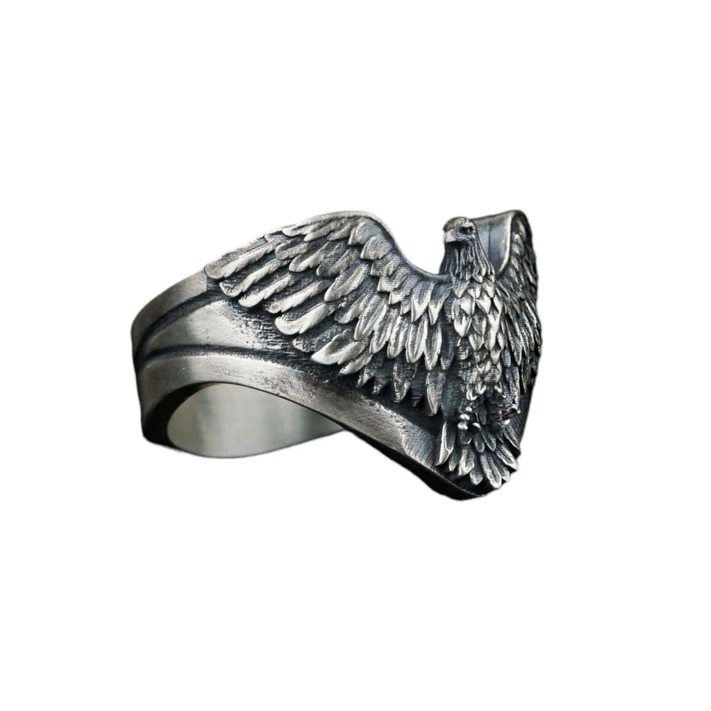 Oxidized Sterling Silver American Eagle Ring: Patriotic Bird Wrap   Charmora Jewelry