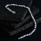 Sterling Silver Men’s Bracelet with Sapphire Baguette Stones – Gift for Him