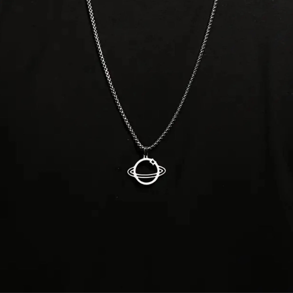 Sterling Silver Saturn Planet Necklace: Galaxy Pendant for Men   Charmora Jewelry