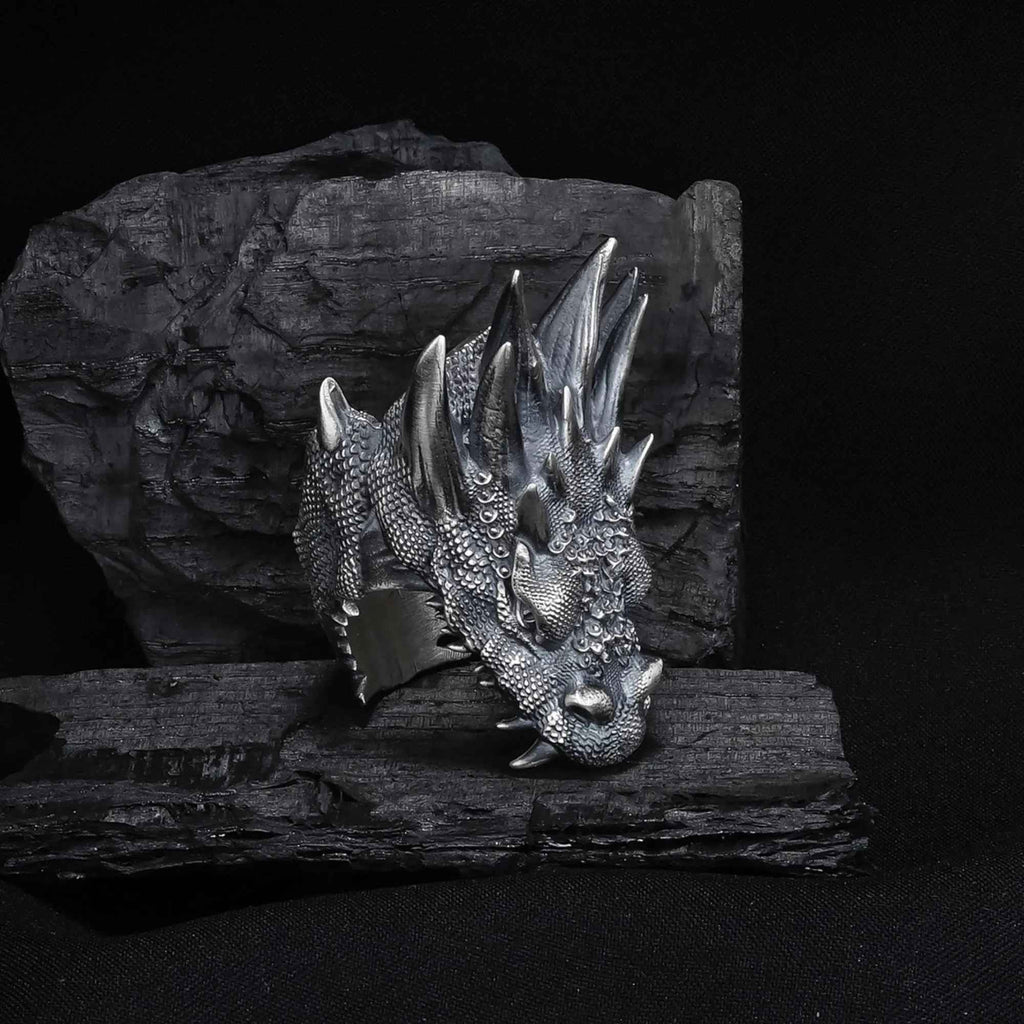 Oxidized Sterling Silver Dragon Ring: Gothic Mens Jewelry