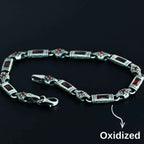 925 Sterling Silver Men's Bracelet: Onyx - Garnet - Navy Blue Zircon Vintage Link Design