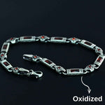 925 Sterling Silver Men's Bracelet: Onyx - Garnet - Navy Blue Zircon Vintage Link Design