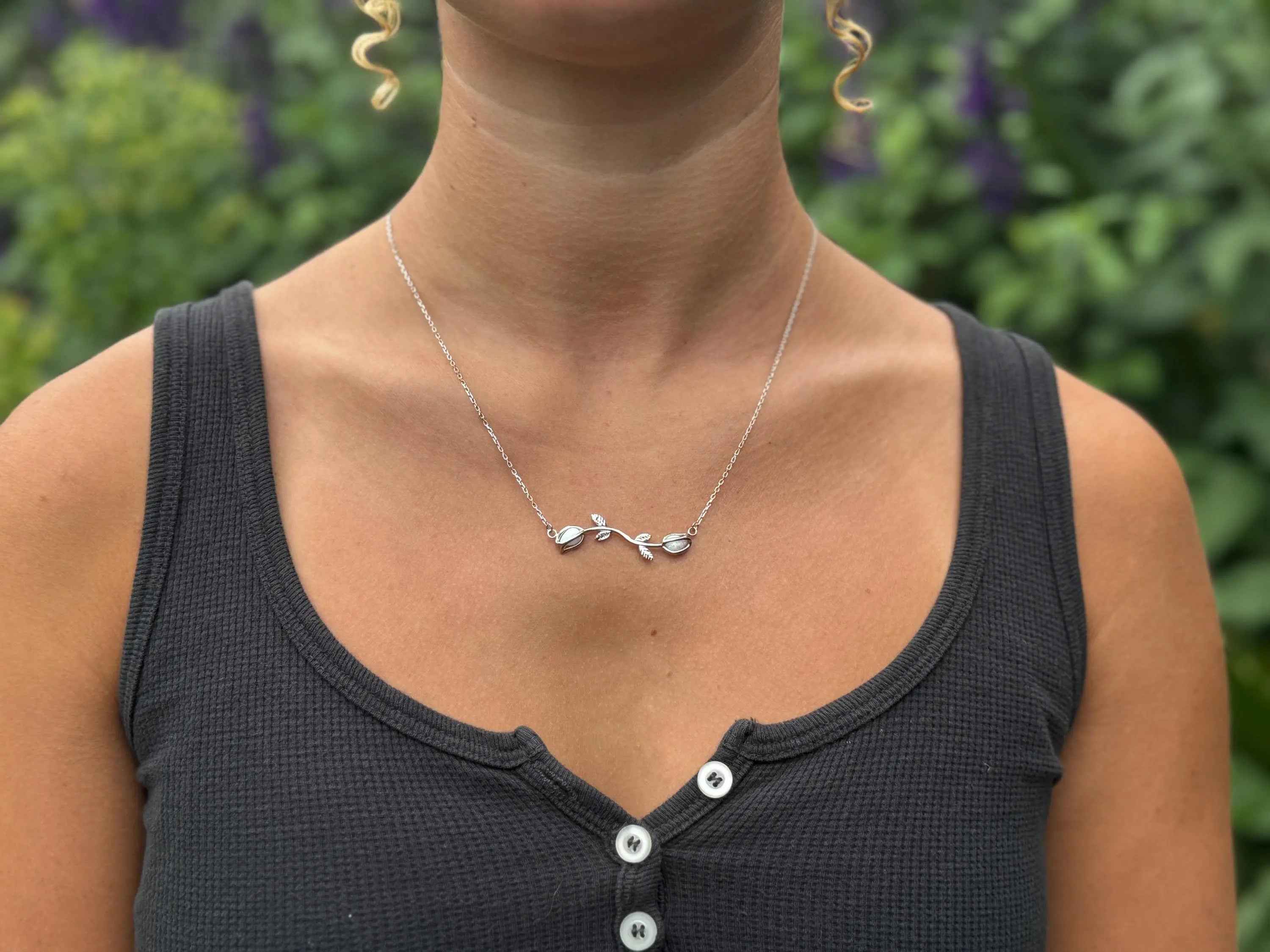 Silver Tulip Necklace: Opal Stone Pendant, Handmade Floral Jewelry Charmora Jewelry