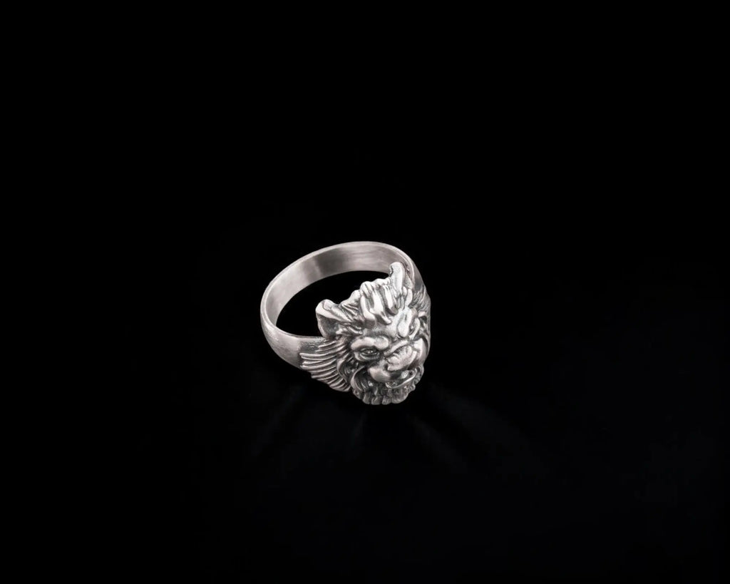Sterling Silver Lion Head Ring - Handmade Mens Jewelry   Charmora Jewelry