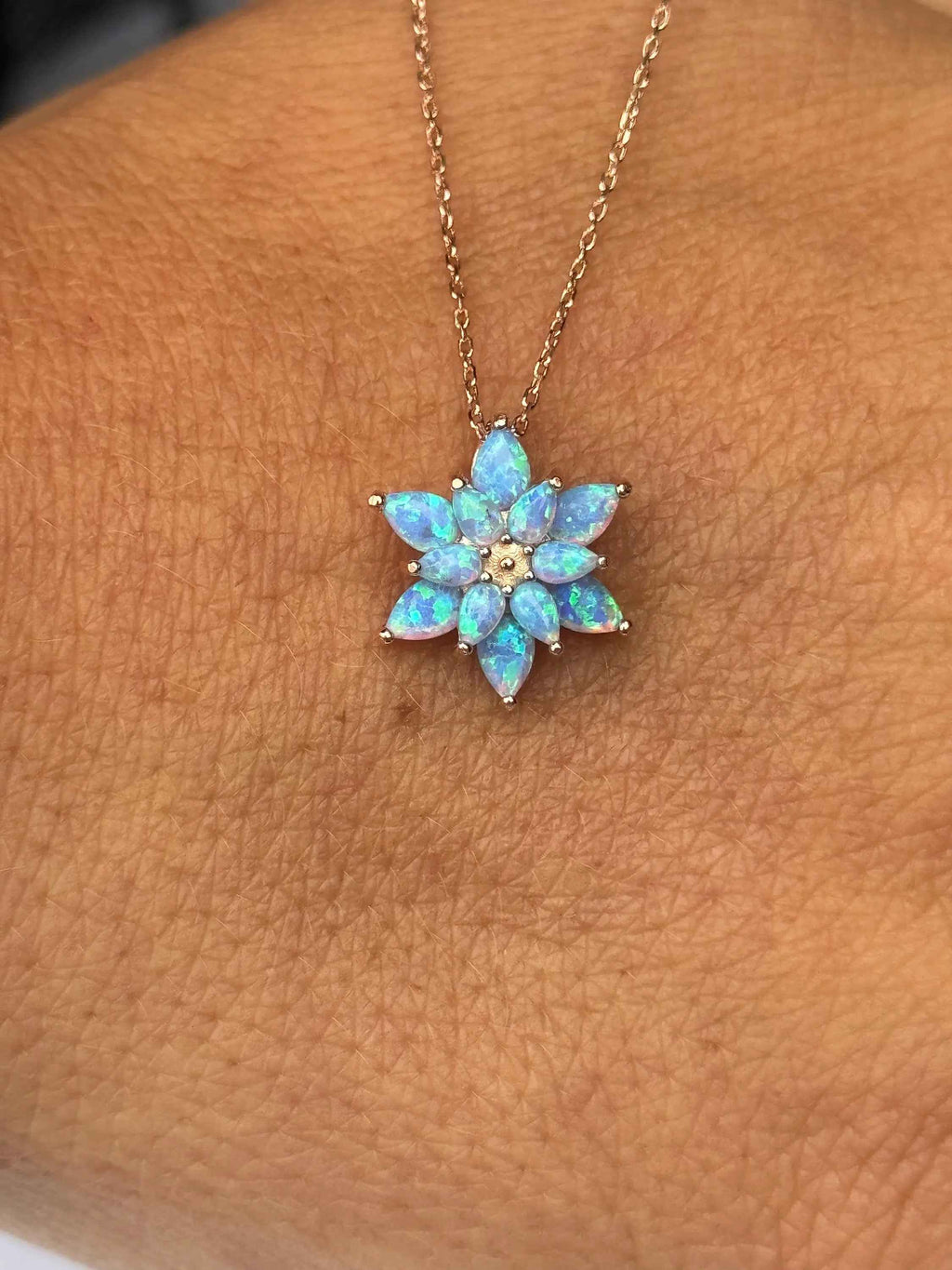 Opal Lotus Flower Necklace: Rose Gold Sterling Silver
